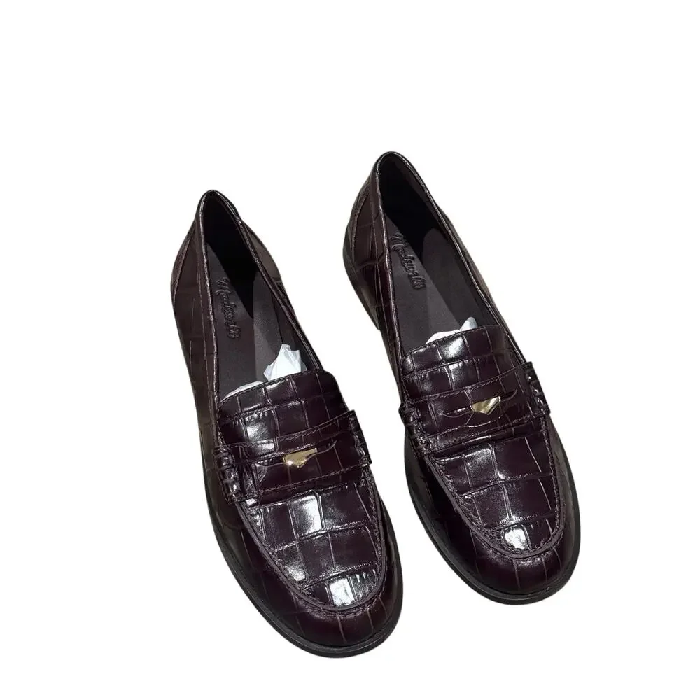 Madewell The Grayson Penny Loafer Croc-Stamped Chocolate Raisin Size 8.5 NWOT